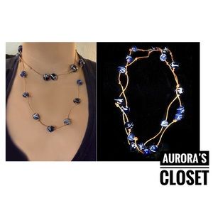 Artisan Chinese Blue Bead Necklace Leather Knotted